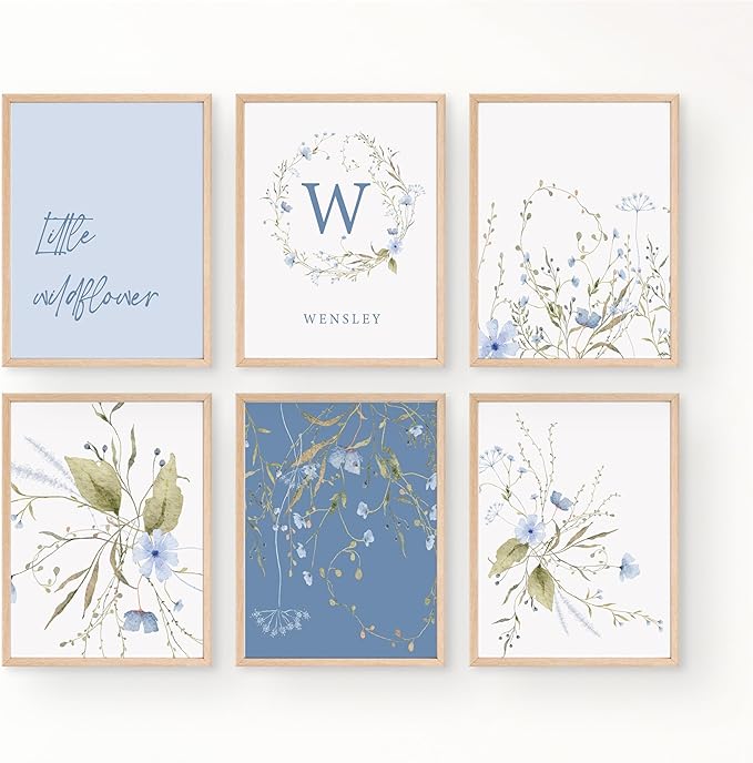 Personalized Name Flower Nursery Wall Art Prints, Crib & Nursery décor, Newborn Baby Girl Gift Present, Floral Baby Girl Room Pictures, Poster For Baby And Kids (6 Prints, Flower 7)