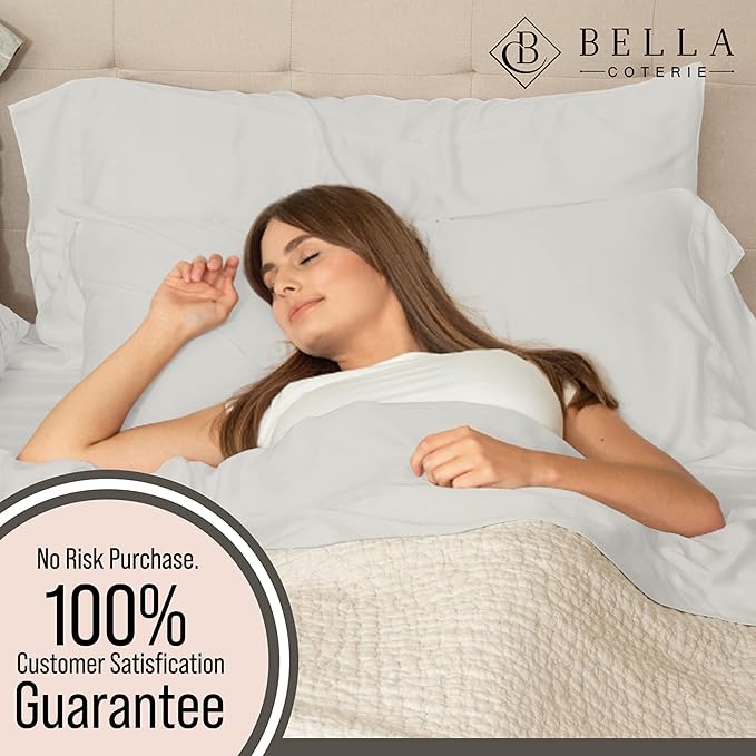 Bella Coterie 6 Piece Luxury Bamboo Viscose Split Top King Size Sheet Set | 34" Split for Adjustable Beds | 100% Organically Grown| Cooling | 18” Deep Pocket | 4 Pillowcases [Grey Mist]