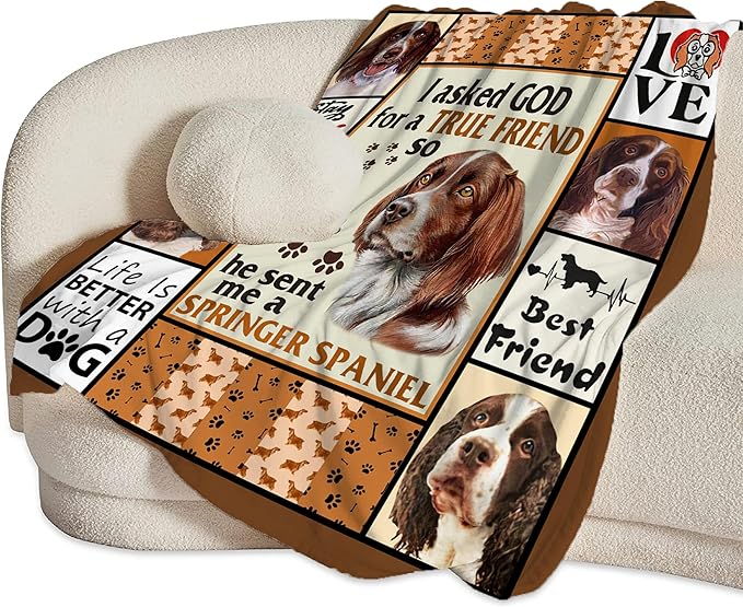 Springer Spaniel Dog Blanket Springer Spaniel Gifts and Decor Cute Dog Throw Blanket Dog Blanket for Girls Women Kids Adults Soft Warm Cozy Fleece Blanket for Couch Sofa Bed 80"x60"