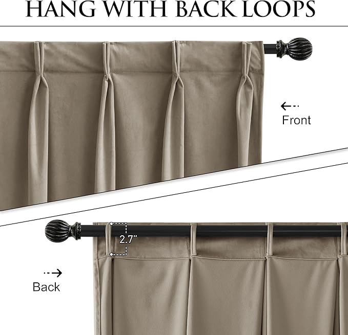 StangH Extra Wide Pinch Pleated Velvet Curtains 84 inches Long, Camel Beige Living Room Darkening Drapes with Hooks Thermal Insulated Sliding Door Curtains for Bedroom Patio, W62 x L84, 1 Panel