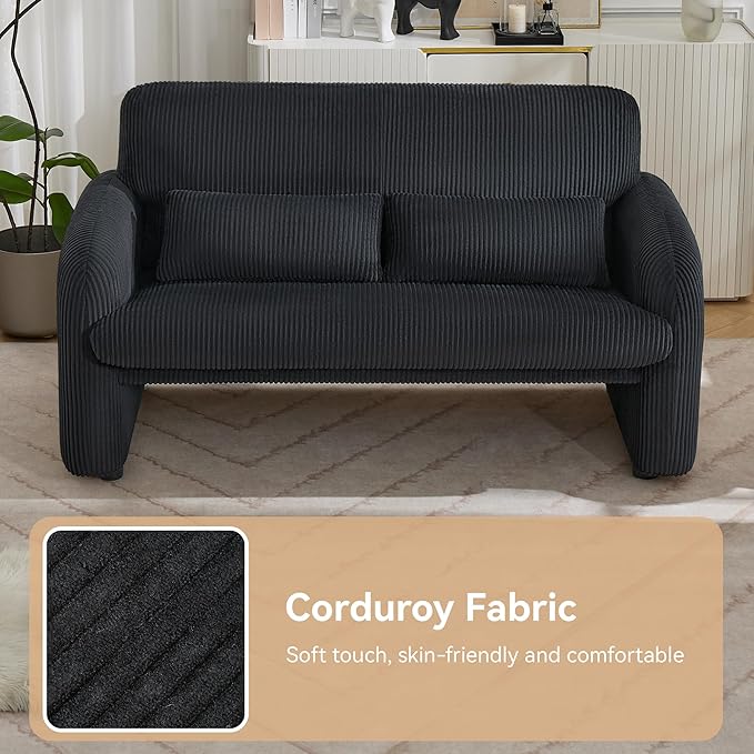 Corduroy Accent Living Room Sets, Modern Upholstered Love Seat with 2 Accent Chairs, Wide Comfy Leisure Chair Sets for Bedroom, Office, Black