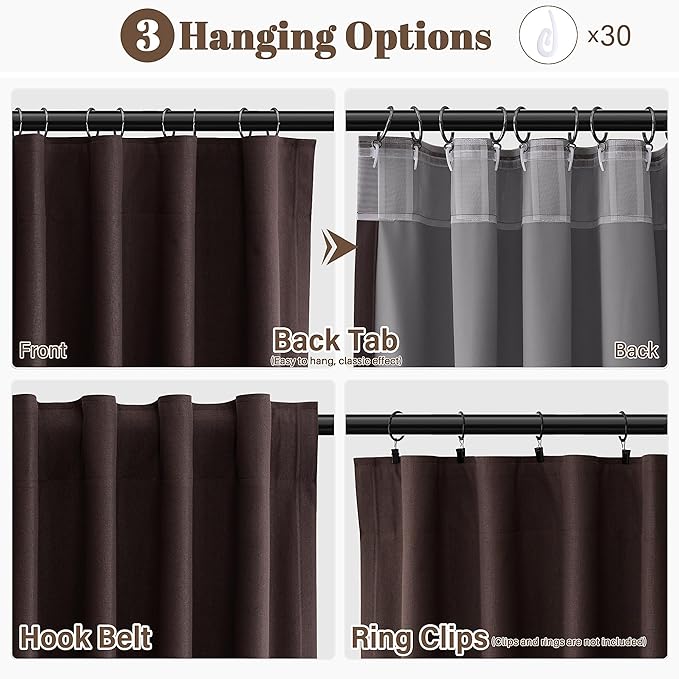 Guken Coffee Linen 100% Blackout Curtains for Bedroom 120 Inches Long Elegant Thick Light Blocking Thermal Insulated Back Tab Patio Curtains for Sliding Door Dining Room 2 Panels Set 52x120 10Ft