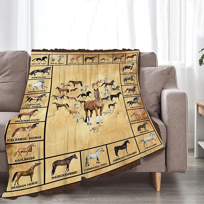 Horse Blanket Throws Horse Gifts Horses Throw Blanket for Girls Boys Kids Adults Soft Warm Cozy Fleece Blanket for Couch Sofa Bed 60"x50"