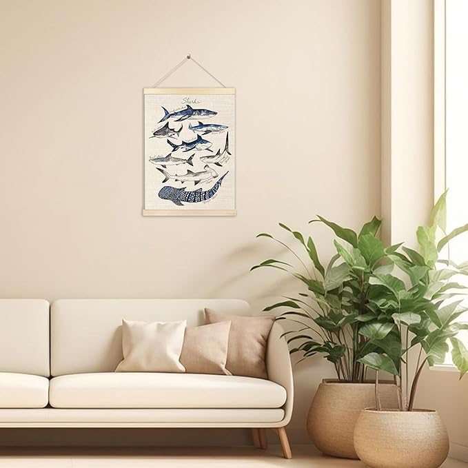 Ecezatik Shark Poster Hanger Frame, Wall Art for Beach Room, Coastal Home Decor, Hanging Decor for Classroom Nursery Boys Room, Gifts for Shark Lovers, 12x16