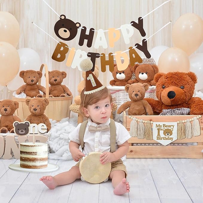 Bear 1st Theme First High Chair Banner For 1st Birthday Party Decorations With One Cake Topper
