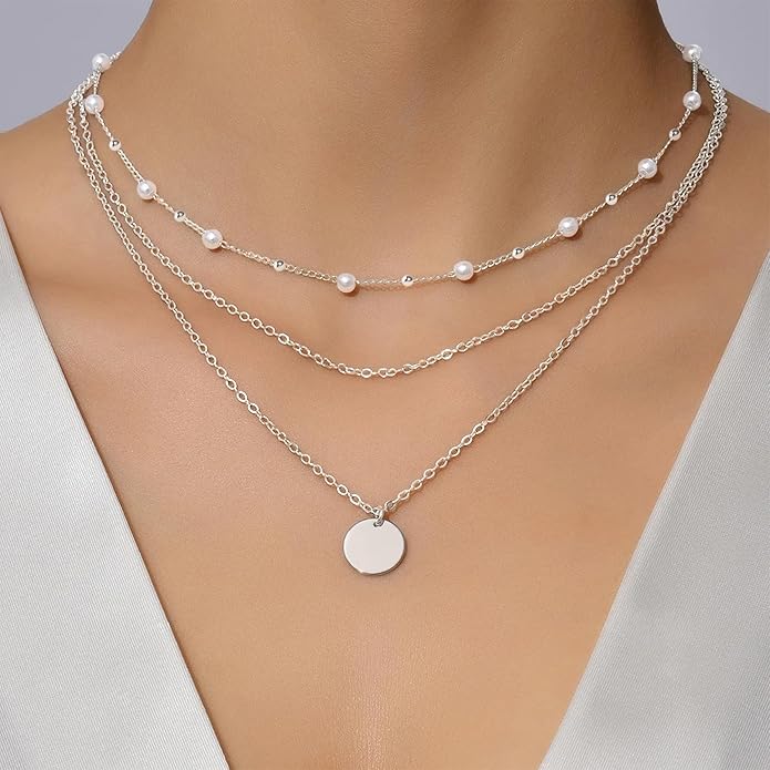 SmileBelle Pearl Necklaces for Women, Daisy Pearl Choker as Christmas Stocking Stuffers for Teens, Silver Daisy Pearls Jewelry Trendy Stuff Birthday Gifts 3 Pearls White Necklace as Wedding Jewelry