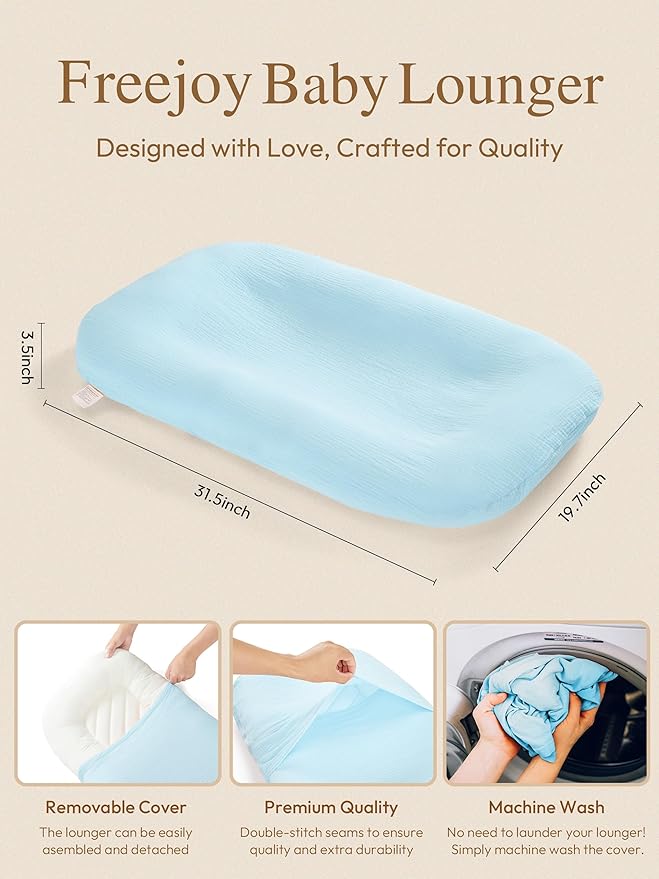 Freejoy Baby Lounger for Newborn, Portable Baby Nest, Soft Cotton Breathable Washable Infant Lounger for Home and Travel (Blue)