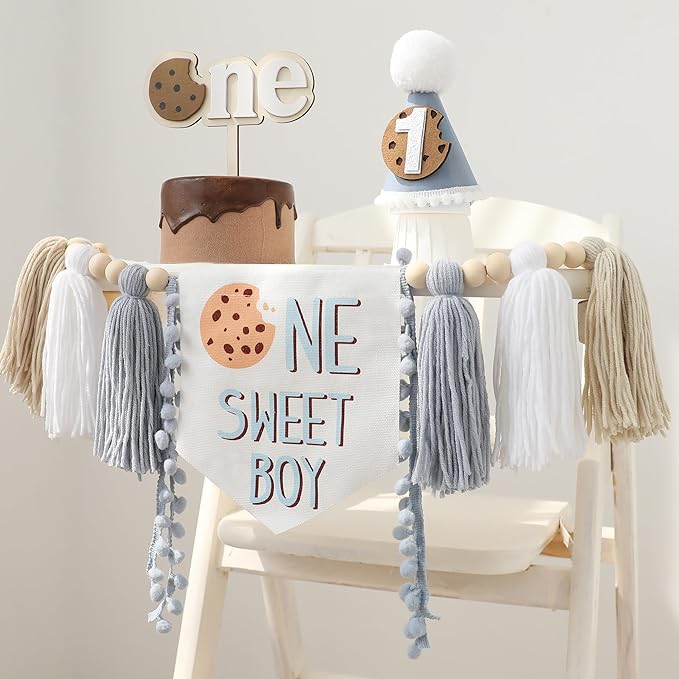 Cookies One Sweet Boy High Chair Banner For Cookies Theme 1st Birthday Party Decorations With Birthday Hat
