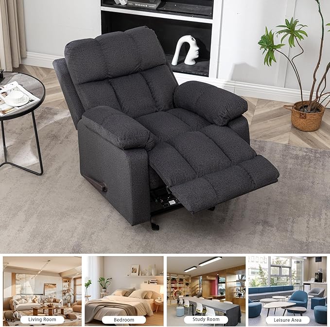 HOMEFLEX Modern Rocker Recliner Chair for Adults, Overstuffed Rocking Chairs for Nursery, Manual Swivel Recliners Armchair, Upholstered Fabric Rocker Sofa for Living Room, Bedroom (Black)