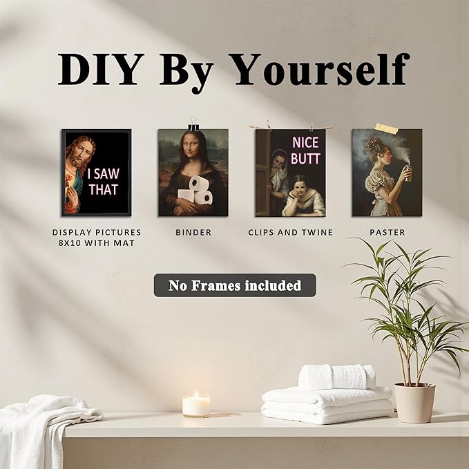 OFJE Funny Jesus I Saw That Classical Art Prints Set of 4, Vintage Humor Bathroom Wall Art for Bathroom Home Bedroom Living Room Decor,Funny Artwork Decor, 8x10 Unframed