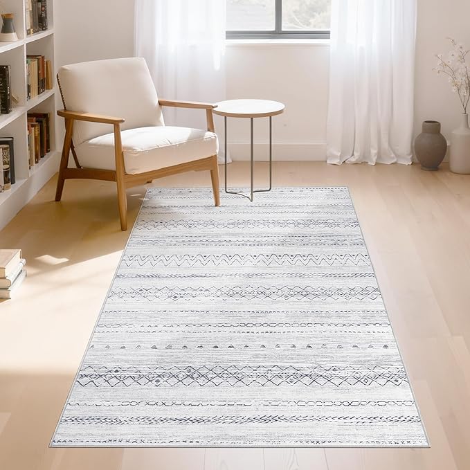 Area Rugs for Living Room Washable Living Room Rug Soft Neutral Indoor Floor Carpet Non-Slip Stain Resistant Modern Boho Rugs for Bedroom Dining Room Kids Room Nursery Office Home Grey