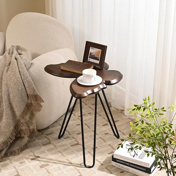Butterfly Accent Side Table Set of 2, Walnut Brown MDF Wood Top & Black Hairpin Legs, Small Modern End Table，21.75" Tall for Living Room, Bedroom or Small Spaces