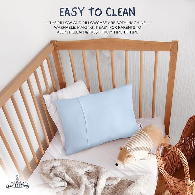 Blue - Kona's Perfect Toddler Pillow With Softest Pillowcase - 13 x 18 Inch - for 2 and 3 Year Olds