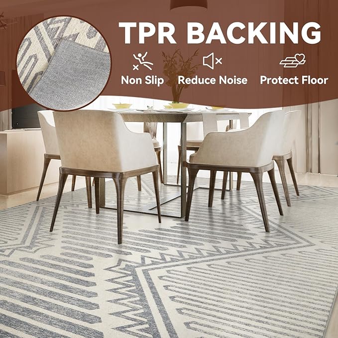 Silver Grey Boho 5x7 Area Rugs Textured Tufted Rugs for Living Room Bedroom Rug-Carpet Washable Neutral Modern Geometric Moroccan Aztec Rug