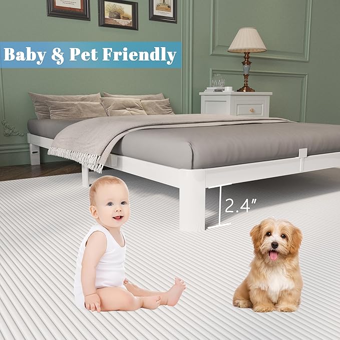 4 Inch Twin Bed Frames with Metal Baffles, White Bed Frame Twin Size No Box Spring Needed, Rounded Corner Legs, Heavy Duty Steel Platform Support, Noise Free, Easy Assembly