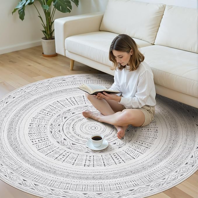 Area Rugs for Living Room Washable Living Room Rug Soft Neutral Indoor Floor Carpet Non-Slip Stain Resistant Modern Boho Rugs for Bedroom Dining Room Kids Room Nursery Office Home Dark Grey