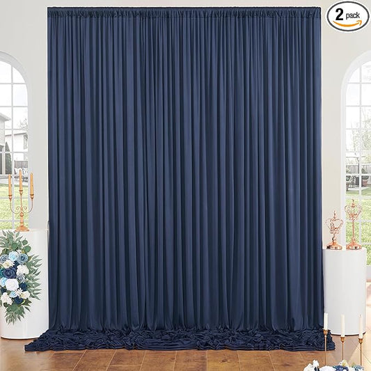 10×14ft Wrinkle Free Navy Blue Backdrop Curtain for Wedding Parties,2 Panels 5×14ft Height Soft Silky Polyester Photo Backdrop Drapes Curtains for Birthday Photography Stage Events Background Cloth