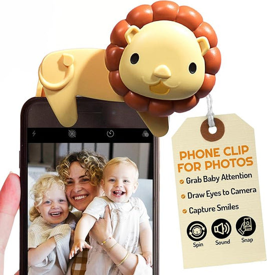 Looky Lou - Lion Rattle Phone Clip for Baby Pictures, Newborn Photography, Monthly Milestones, Photoshoot Props & First Birthdays - New Parent Gifts, Grandparent, Registry, Babies First Christmas