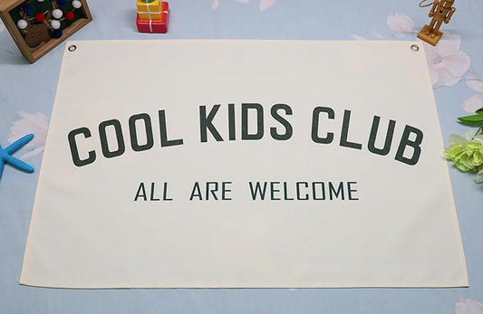 Cool Kids Club-Rectangular Banner Flag Wall Art Decor Gift for Baby Boy Girl Kids,Nursery Classroom Playroom Reading Room Bedroom Decor-Baby Present Shower,Birthday Christmas Gift