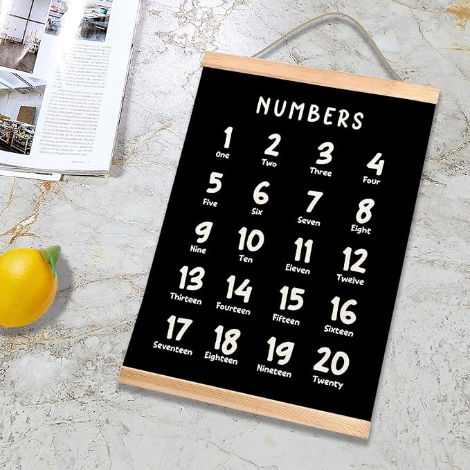 Kids Alphabet and Numbers Educational Chart Set of 2 for Classroom Decor,Colorful Educational Poster for Toddlers 1-3,Toddler Learning Poster for Kids Ages 3-5 for Nursery Playroom,Classroom Must Haves (Black)