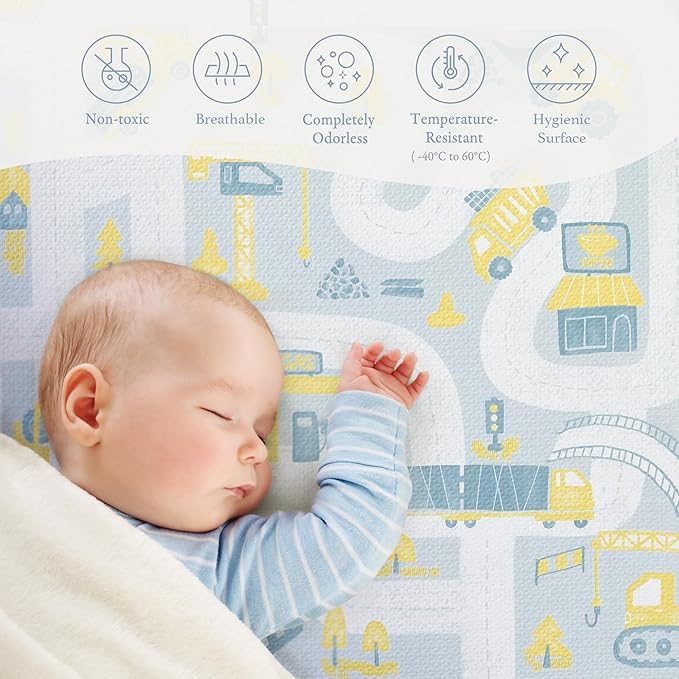 PopsyKosy Premium Baby Floor Play Mat - Extra Thick & Cushioned 1 inch Playroom Foam Mat, Non-Toxic Odorless - 6 Tiles - Spacious 6x4 ft. - Stylish, Waterproof for Kids & Toddlers-Pastel Blue Gray