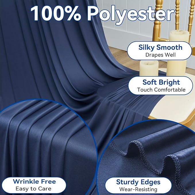 50×14ft Wrinkle Free Navy Blue Backdrop Curtain for Wedding Parties,10 Panels 5×14ft Height Soft Silky Polyester Photo Backdrop Drapes Curtains for Birthday Photography Stage Events Background Cloth