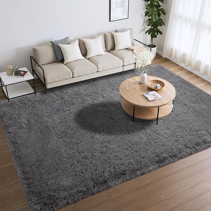 Merelax Soft Area Rugs for Livingroom Bedroom, Shaggy Plush Fuzzy Fluffy Carpet Furry Fur Rug, Modern Indoor Comfy Nursery Kids Dorm Home Decor Floor Mat, 6 x 9 ft, Charcoal