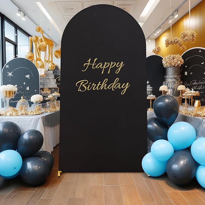 6.6FT Black Arch Backdrop Cover, Spandex Fitted Wedding Arch Stand Covers Round Top Chiara Stretchy Arch Backdrop Cover for Christmas Birthday Party Ceremony Banquet Decoration