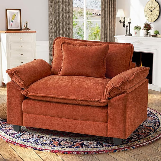 CDCASA Oversized Accent Chair, Chenille Comfy Cloud Sofa Chair with Large Seat and Upholstered Armrests, Modern Extra Wide Armchair Reading Chairs for Bedroom, Living Room,Terracotta Orange