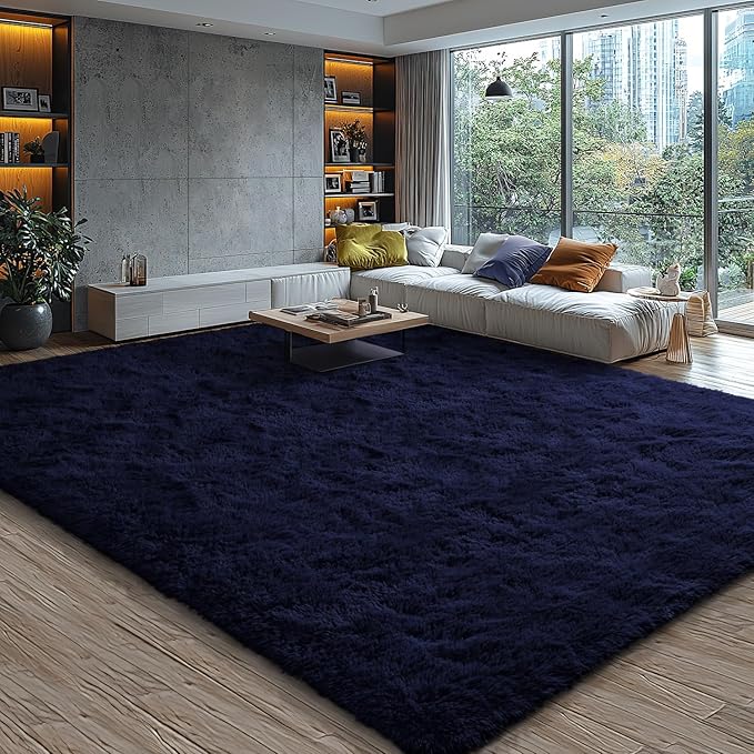 EVOIONOS 5x7 Washable Large Area Rug for Living Room, Fluffy Shag Rug for Bedroom, Ultra Soft Plush Non Slip Carpet Indoor Floor Bedside Nursery Kids Girls Room Dorm, Home Decor Aesthetic, Navy Blue