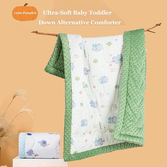 Cuite Pumpkin Baby Toddler Bed Comforter, Down Alternative Toddler Comforter All Season,Quilted Toddler Blanket for Daycare,Baby Crib Quilt for Boys and Girls,(47x 59 Green)