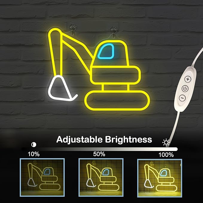 Excavator Neon Sign, Vibrant LED Light Decoration, Construction Decor for Boys Room, Bedroom, Playroom, Man Cave – Ideal Gift for Kids and Teens