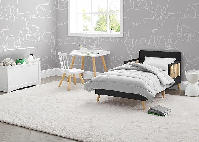 Delta Children Logan Wood Toddler Bed, Greenguard Gold Certified, Midnight Grey/Natural