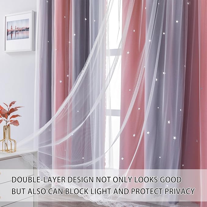XiDi Girls Curtains for Bedroom 96 Inches Long 2 Panels Pink and Grey Ombre Rainbow Blackout Grommet Curtains for Little Girl Kids Room Decor Living Room, Princess Unicorn Wall Decals Drapes 52x96