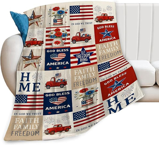 American Flag Blanket Patriotic Throw Blanket National Flag Soft Cozy Fleece Fuzzy Stuffed Plush Flannel Gifts for Girls Women Boys Kids Adults50 X60