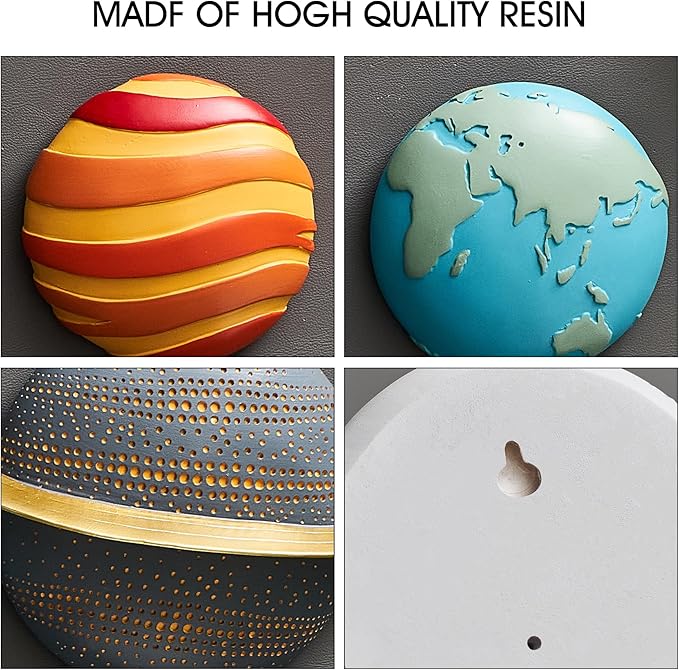 XGZY XGZY4PCS Planet Wall Hanging Set: Simple 3D Relief Art Wall Hanging Set, Fun Decoration for Living Room, Entrance, and Study