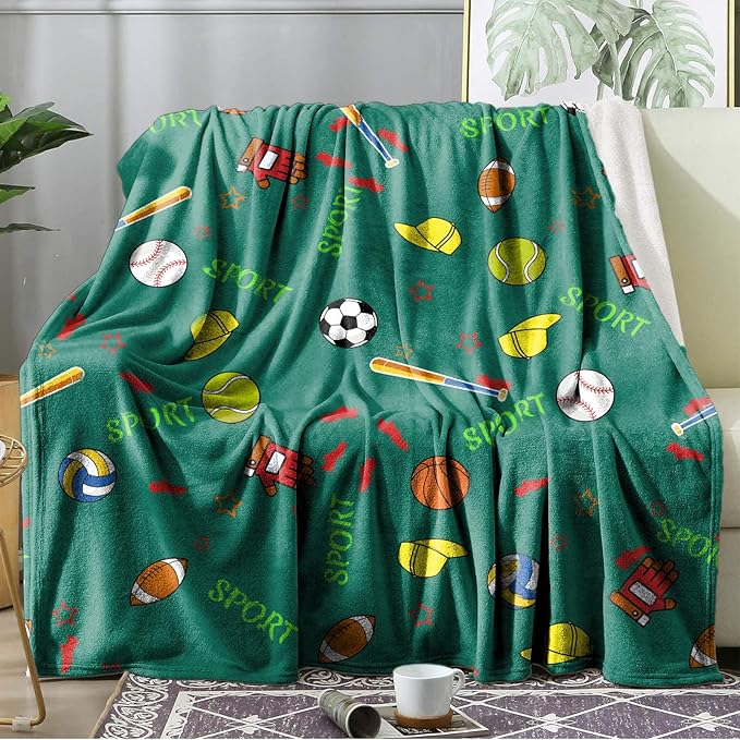 Ultra Soft Fleece Blanket- Lightweight & Warm Throw Blanket for Couch, Cozy Plush Sherpa Blanket for Adults Kids, Durable & Easy Care (Sport Balls, 50x60 in)