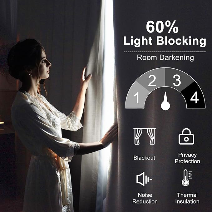 DWCN Blackout and Sheer Curtains with Tiebacks Layered Curtains for Living Room Grommet Top Window Curtain Panels with Sheer Overlay, 52 W by 63 L, Ivory, 2 Pieces