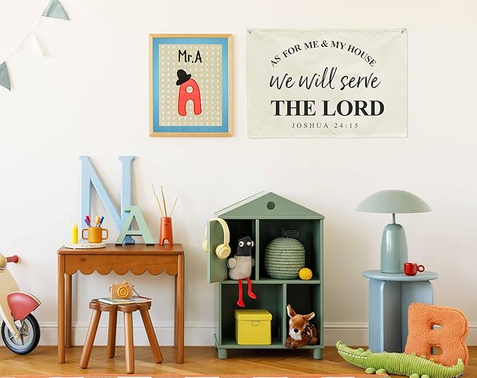 Bible Verse Sign Christian Banner-Home Rectangular Canvas Banner Flag Wall Decor for Rustic Family Signs Country Farmhouse,Home Dining Room Living Room Decor-Christmas Gift-As for Me and My House