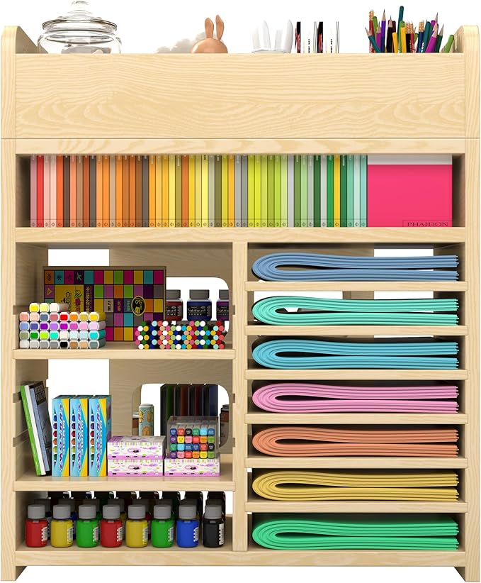 50″Lx22″W Kids Art&Craft Table and 2 Chairs Set, Portable Supply Organizer and Paper Roll Dispenser, Art Desk and Craft Table for Kids, Toddler Activity and Coloring Tables with Storage(White)