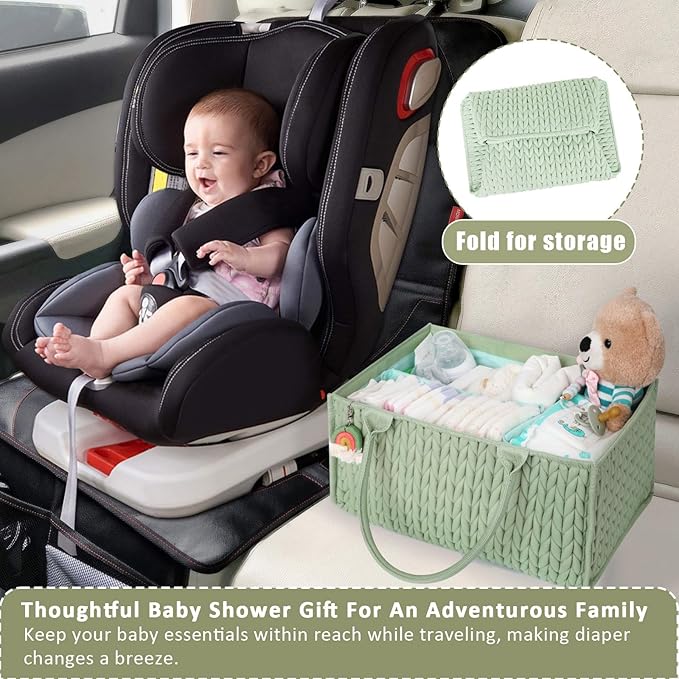 MOMINSIDE Baby Diaper Caddy Diaper Caddy Organizer, Baby Basket Nursery Storage, Portable Changing Table Car caddy organizer for Girl Boy, Baby Registry Baby Shower Gifts (Fair Green)