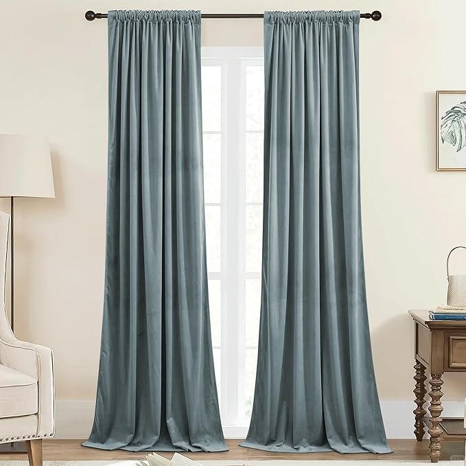 StangH Super Soft Velvet Curtains 96 inches Long Elegant Stone Blue Room Darkening Noise Reducing Doorway Dividers Back Tab Privacy Drapes for Boys Bedroom/Laundry, W42 x L96, 2 Panels