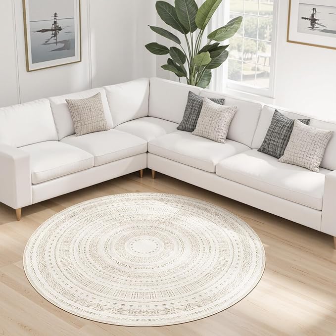 Area Rugs for Living Room Washable Living Room Rug Soft Neutral Indoor Floor Carpet Non-Slip Stain Resistant Modern Boho Rugs for Bedroom Dining Room Kids Room Nursery Office Home Brown/Cream