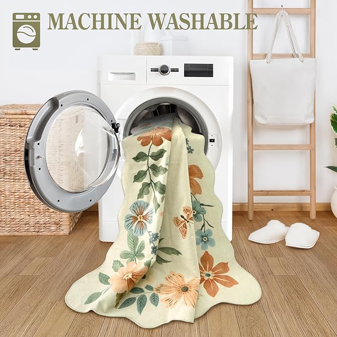 Lahome Floral Entryway Rug, 2x4 Washable Kitchen Rugs Non Slip Ultra-Thin, Front Door Mat Indoor Entrance Stain Resistant Boho Low-Pile Carpet for Entry Bathroom Bedroom(2x4ft,Beige)