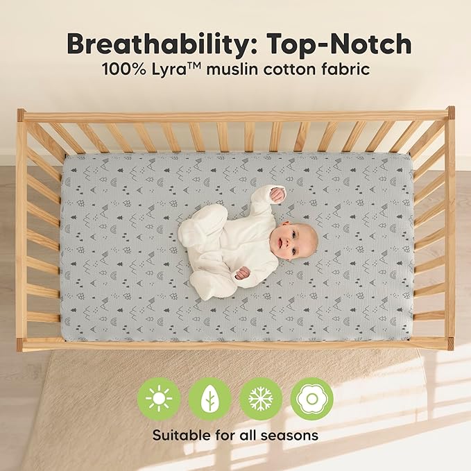 KeaBabies 2-Pack Muslin Crib Sheets for Boys, Girls - 100% Organic Cotton Fitted Baby Crib Mattress Sheet, Soft Breathable Standard Toddler Bed Cover Bedding Set, Neutral, Durable 52x28 (Woodland)