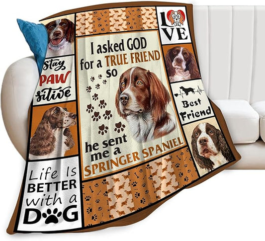 Springer Spaniel Dog Blanket Springer Spaniel Gifts and Decor Cute Dog Throw Blanket Dog Blanket for Girls Women Kids Adults Soft Warm Cozy Fleece Blanket for Couch Sofa Bed 60"x50"