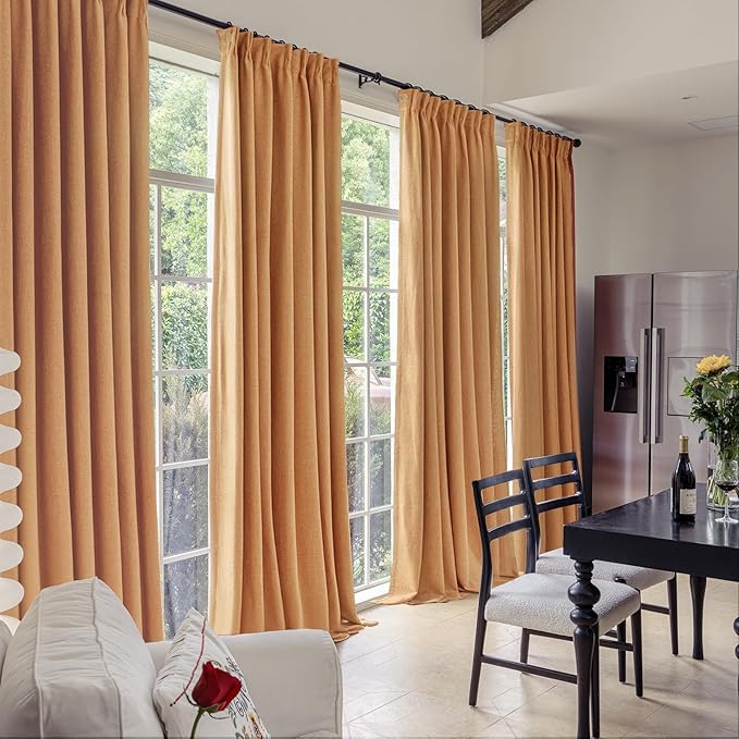 IVAPUPU Linen Pinch Pleated Full Blackout Curtains for Bedroom - 2 Pages Black Out Gold Curtains 108 Inch Long 2 Panel for Living Room Darkening Thermal Window Curtain Drapes with 16pc Hooks