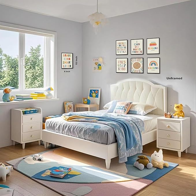 Baby Alphabet Wall Art Set of 9, Boho Rainbow Canvas Posters Prints, Kids Playroom ABC Positive Affirmation Wall Decor Paintings for Kids Room Playroom Nursery Home Decor 8x10In Unframed