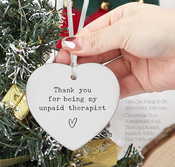 Heart Shaped Christmas Ornament-Friendship Gift for Women Friends Teen Girls Birthday Thank You Present Bestie Appreciation You’re My Unpaid Therapist Keepsake with Gift Box