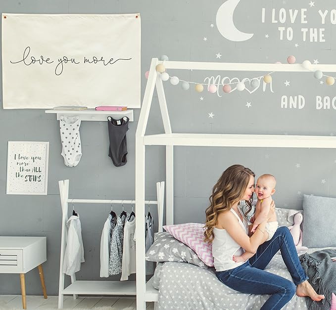 Nursery Banner Wall Decor-Boho Rectangular Banner Pennant Poster Flags-for Baby Boy Girl Room Home Playroom Dorm Classroom-Baby Present Shower Birthday Christmas-Love You More-28.5x20 Inches